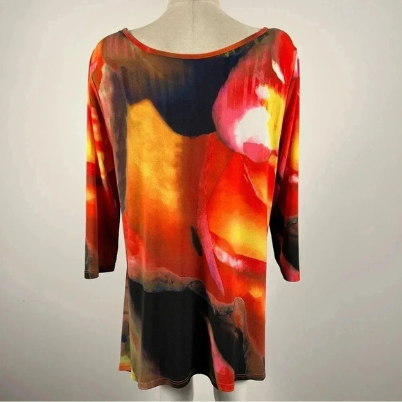 ❤️ Clara Sun Woo Abstract Grid Angle Flow Tunic Silky Knit Red Water Color XL - Picture 3 of 12
